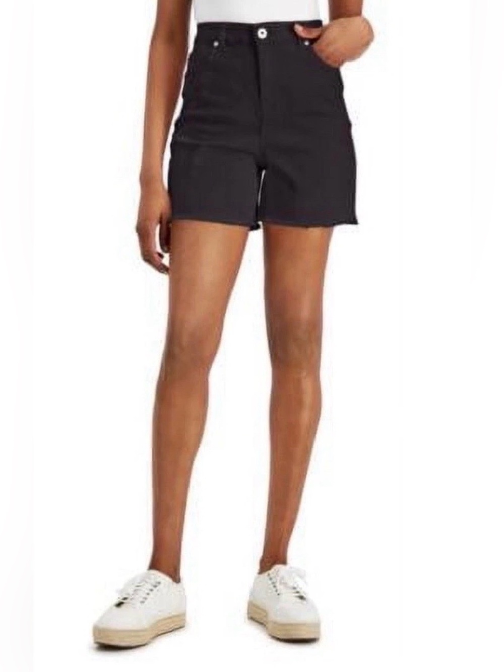 Style & Co Women High-Rise Frayed Denim Shorts Black, Size 6, New MSRP $29.50